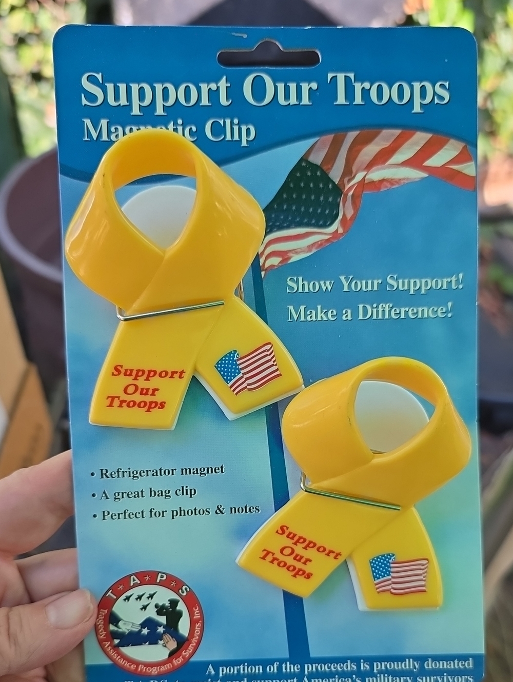 Support Our Troops Yellow Magnetic Ribbon Clips - Patriotic Refrigerator Clips